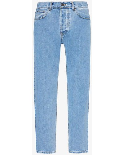 Carhartt Newel Brand-patch Tapered-leg Relaxed-fit Organic-cotton Jeans - Blue