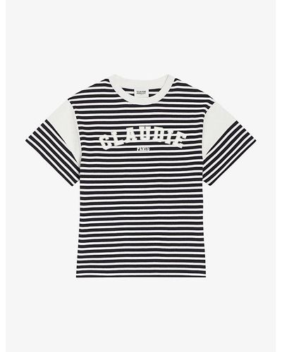 Claudie Pierlot Tucan Logo-print Stripe Cotton T-shirt - Blue