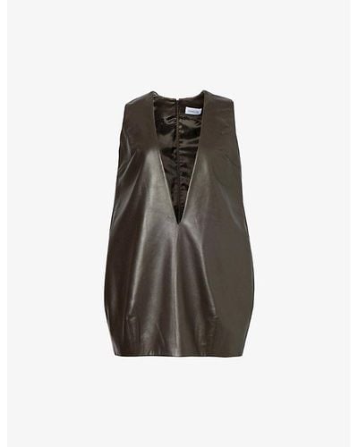 16Arlington Marcella V-neck Leather Mini Dress - Multicolour