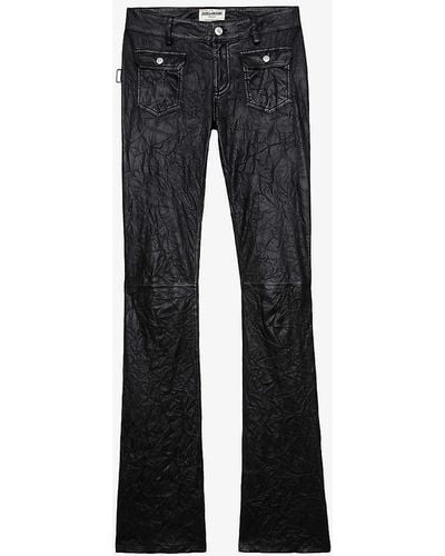 Zadig & Voltaire Hippie Mid-rise Flared-leg Creased Leather Trousers - Blue