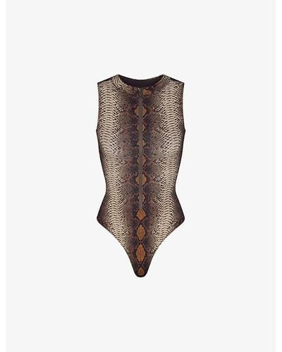 Skims Signature Swim Snake-print Stretch Recycled-nylon Swimsuit - Natural