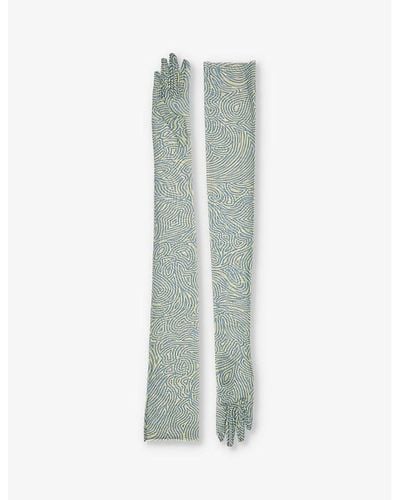 Dries Van Noten Geometric-print Elbow-length Stretch-mesh Gloves - Green
