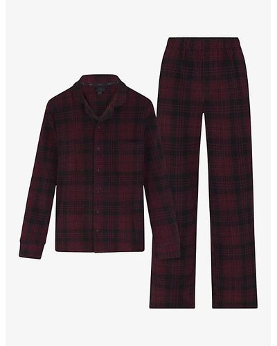 Skims Uni Long-sleeve Checked Stretch-woven Pyjama And Slippers Set X - Blue