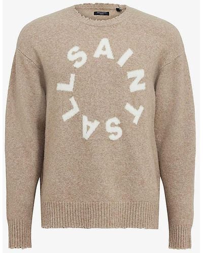 AllSaints Tiago Logo-motif Relaxed-fit Knitted Jumper X - White