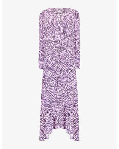 Ro&zo Geometric-print Ruched Crepe Midi Dress - Purple