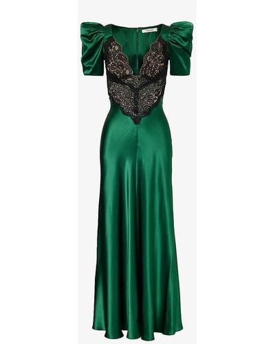 Rodarte Lace-panel V-neck Silk Maxi Dress - Green