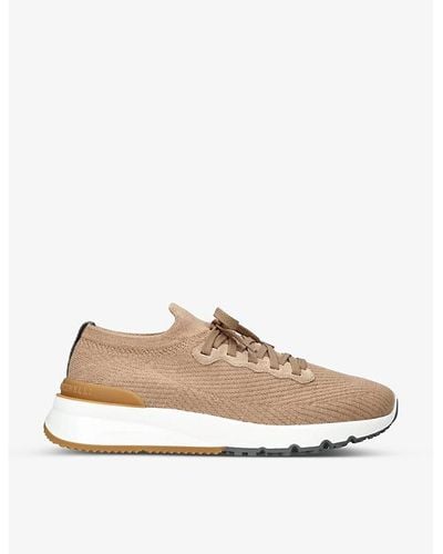 Brunello Cucinelli Brand-embossed Knitted Fabric Sneakers - Natural