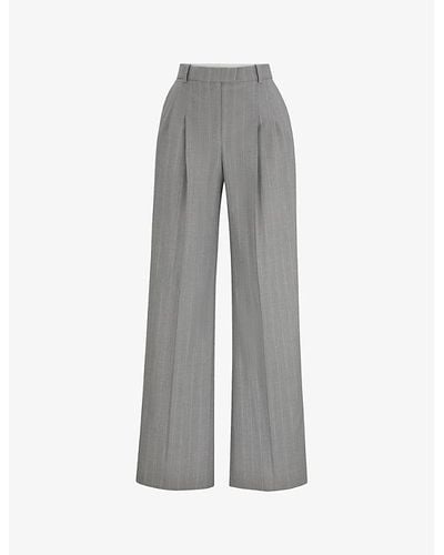 BOSS X Naomi Campbell Pinstriped Wide-leg High-rise Wool Pants - Grey