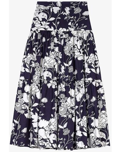 Maje Floral-print Gathered Cotton Maxi Skirt - Blue