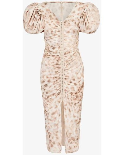 ROTATE BIRGER CHRISTENSEN Leopard-print V-neck Woven Midi Dress - Natural
