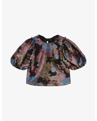 Ted Baker Bursan Jacquard Floral-print Woven Top - Brown