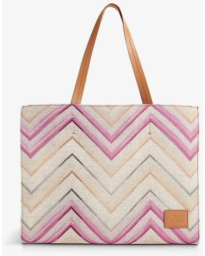 Missoni Pinkchevron-pattern Medium Cotton-blend Tote Bag