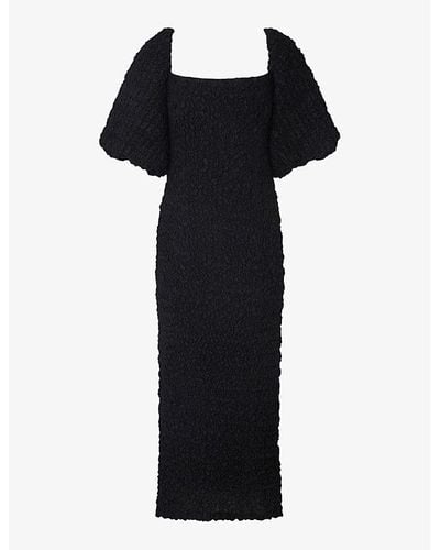 By Malina Carli Square-neck Smocked Woven Midi Dress X - Black