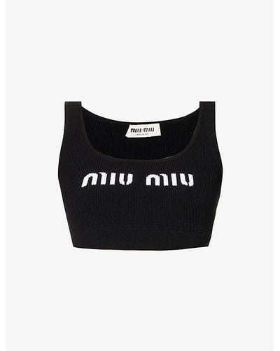 Miu Miu Logo-embroidered Stretch-woven Tank Top - Black