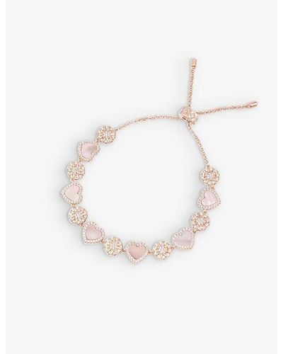 Apm Monaco Heart And Dot 18ct -plated Brass, Zirconia And Pink Nacre Bracelet - White