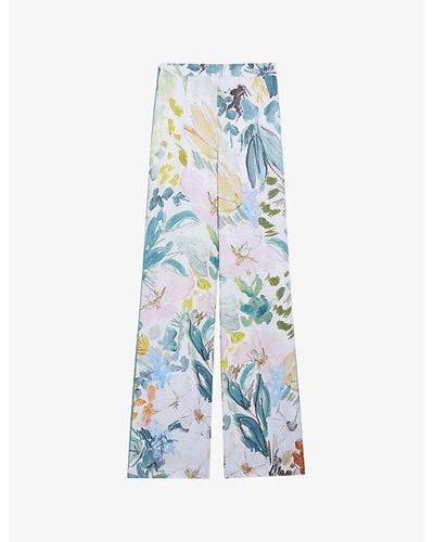 Ted Baker Sarca Floral-print Wide-leg Woven Pants - Blue