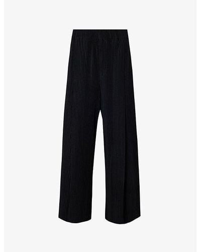 Homme Plissé Issey Miyake Pleated Drawstring-waistband Wide-leg Regular-fit Knitted Pants - Black