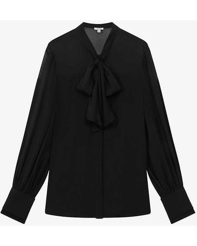 Reiss Arina Tie-neck Woven Blouse - Black