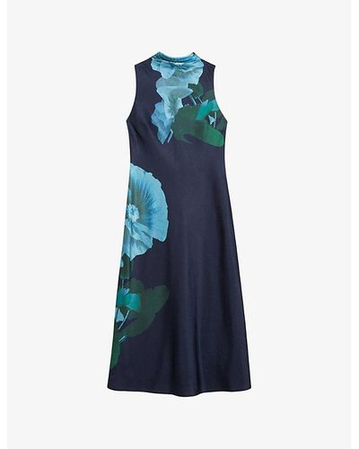 Ted Baker Vy Timava Floral-print Cowl-neck Woven Midi Dress - Blue