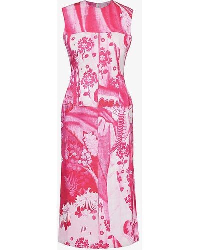 Erdem Floral-pattern Sleeveless Cotton-blend Midi Dress - Pink