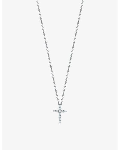 Tiffany & Co. Cross And 0.21ct Diamond Melee Pendant Necklace - White
