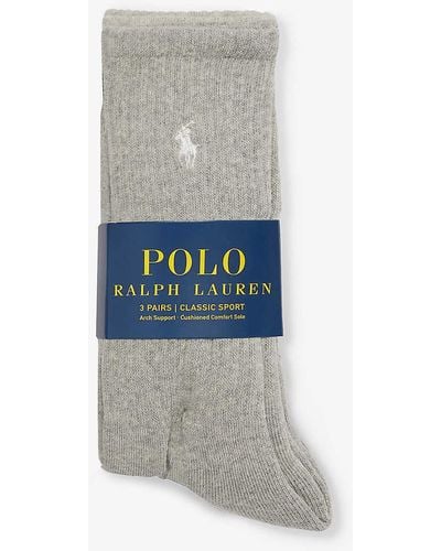 Polo Ralph Lauren Logo-embroidered Crew-length Pack Of Three Cotton-blend Socks - Grey