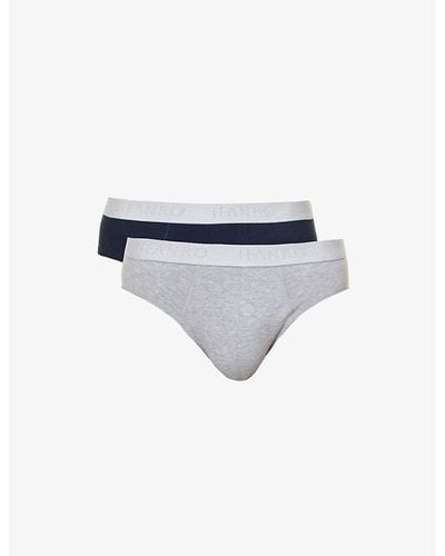Hanro Pack Of Two Logo-waistband Stretch-cotton Brief - Blue