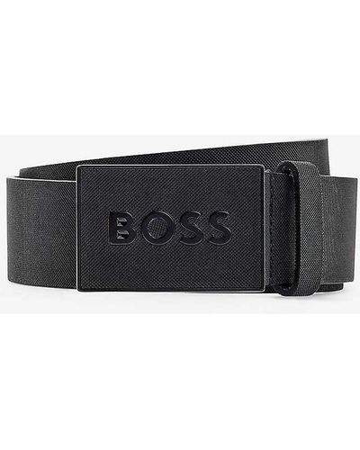 BOSS Business Logo-buckle Leather Belt - White