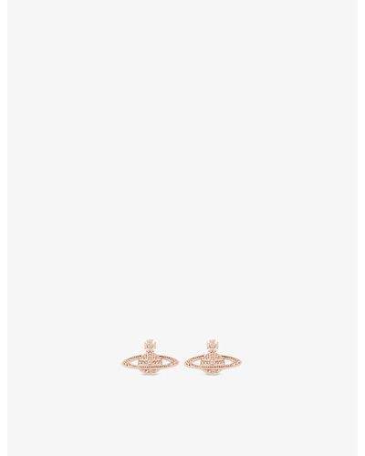 Vivienne Westwood Bas Relief Orb Mini Rose Gold-toned Brass And Swarovski Crystal Stud Earrings - White