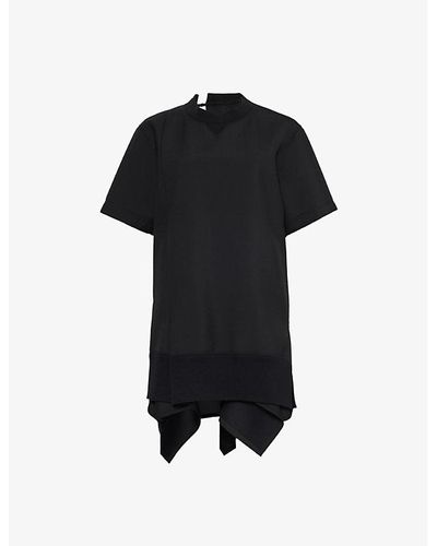 Sacai Suiting Asymmetric Relaxed-fit Woven-blend Mini Dress X - Black