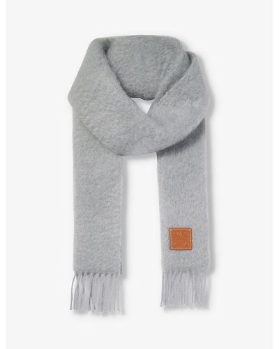 Loewe Anagram Brushed Mohair Wool-blend Knitted Scarf 185cm X 23cm - Gray