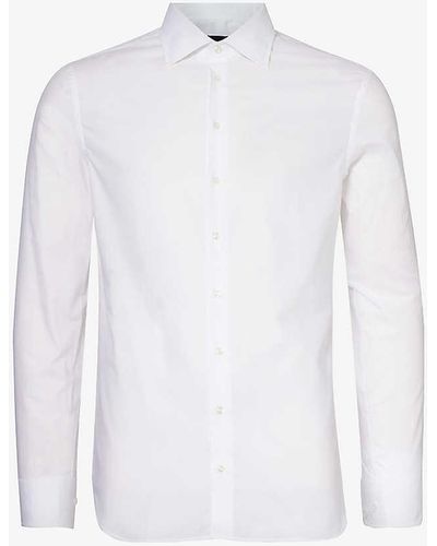 Giorgio Armani Cutaway-collar Curved-hem Regular-fit Cotton Shirt - White