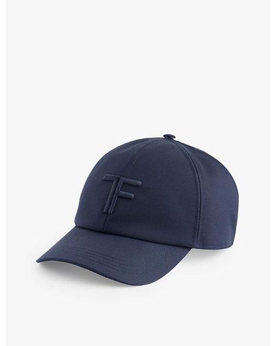 Tom Ford Vy Logo-embroidered Cotton And Leather Baseball Cap - Blue
