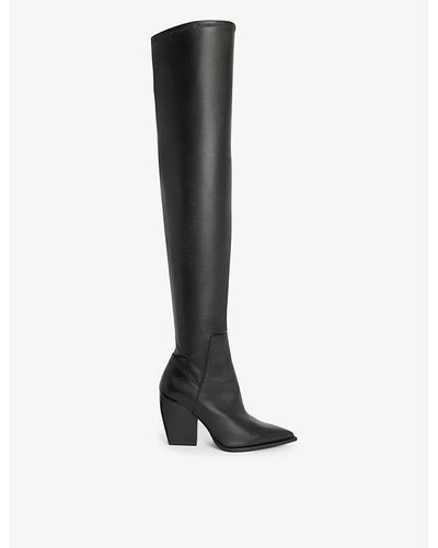 AllSaints Lara Pointed-toe Leather Heeled Over-the-knee Boots - Black