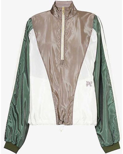 Palm Angels Brand-embroidered Colour-blocked Shell Jacket - White
