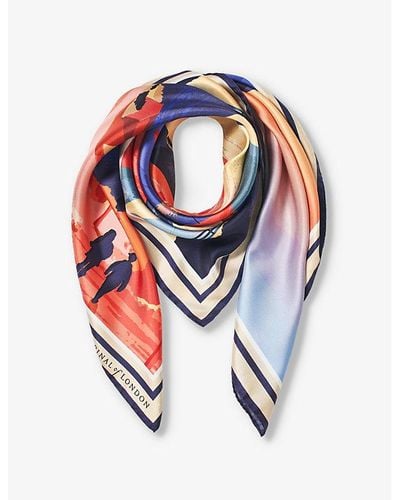 Aspinal of London Graphic-print Branded Silk Scarf - Pink