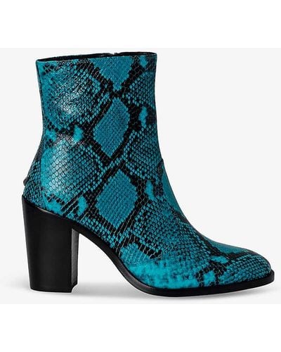 Zadig & Voltaire Preiser Snakeskin Heeled Leather Ankle Boots - Blue