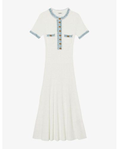 Sandro Denim-trim Knitted Maxi Dress - White