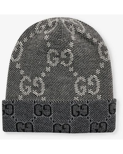 Gucci Double G Brand-pattern Wool-knit Beanie Hat - Grey