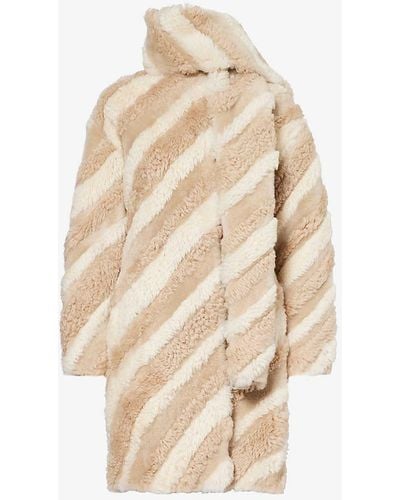 Yves Salomon Mix Stripe-pattern Regular-fit Shearling Coat - Natural