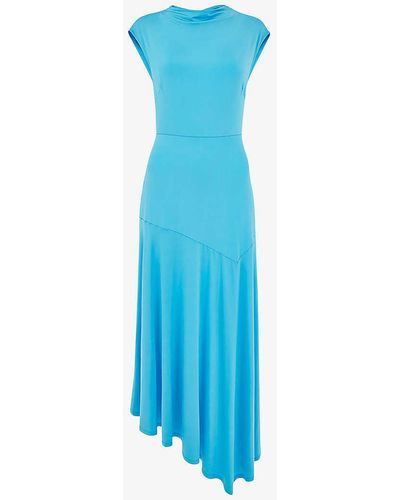 Whistles Iris Asymmetric-hem Stretch-jersey Midi Dress - Blue