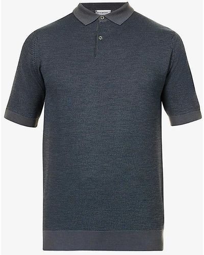 John Smedley Ribbed-trim Elasticated-hem Wool-knit Polo Shirt Xx - Blue