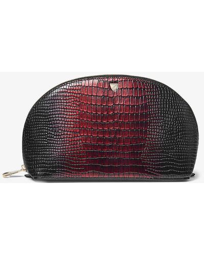 Aspinal of London Logo-embellished Croc-effect Leather Cosmetic Case - Red
