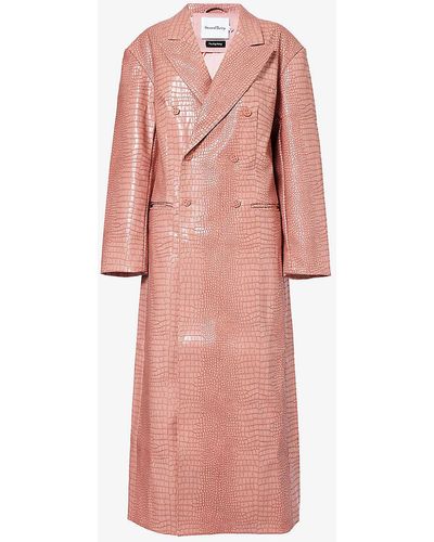 House Of Sunny Double-breasted Mock-croc Faux-leather Coat - Pink