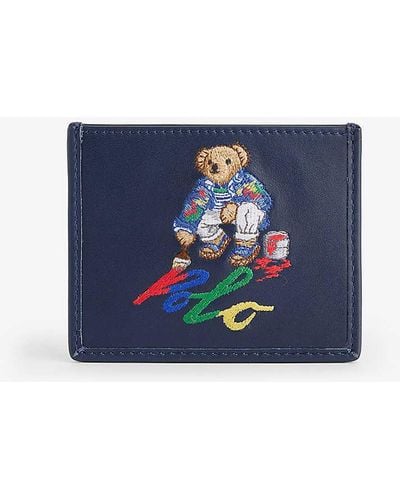 Polo Ralph Lauren Vy Bear-embroidered Leather Card Holder - Blue