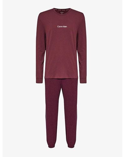 Calvin Klein Brand-print Regular-fit Stretch Cotton-blend Pajamas - Red