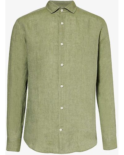 Frescobol Carioca Antonio Curved-hem Regular-fit Linen Shirt X - Green