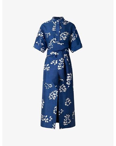Soeur Andora Floral-print Self-tie Silk Midi Dress - Blue