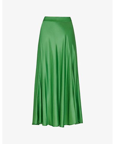 Whistles Hallie High-waisted Satin Midi Skirt - Green