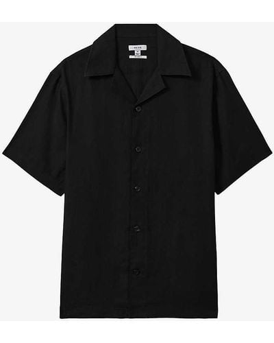 Reiss Beldi Relaxed-fit Short-sleeve Linen Shirt - Black